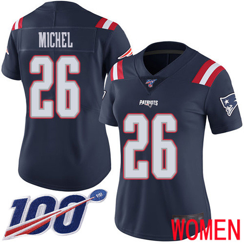 New England Patriots Football #26 100th Season Rush Limited Navy Blue Women Sony Michel NFL Jersey